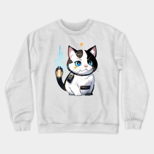 Star Cat Tshirt and Stickers Design Cute Cat Sci-Fi Characters Robot Carousel Crewneck Sweatshirt